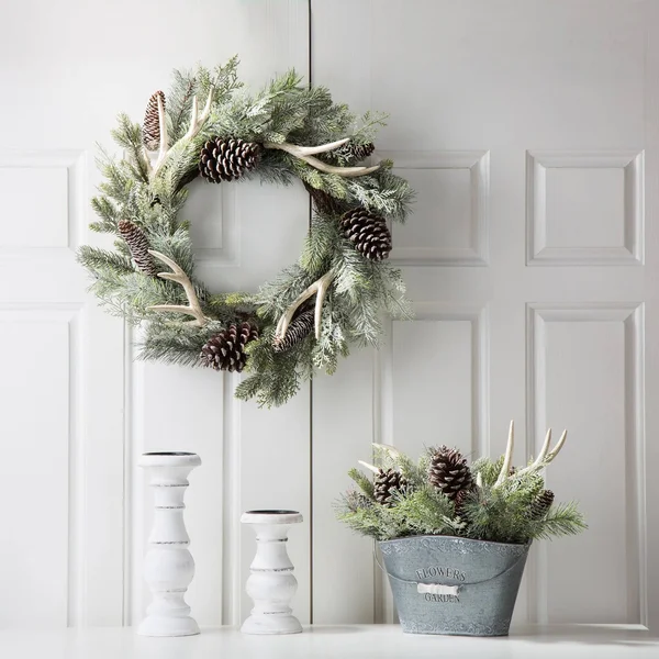 Glitzhome 24x22D Flocked Pinecone Antler Wreath