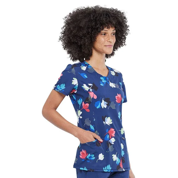 Cherokee Women's Short Sleeve Round Neck Scrub Top - Two Tone Tulip - S - North 40 Outfitters