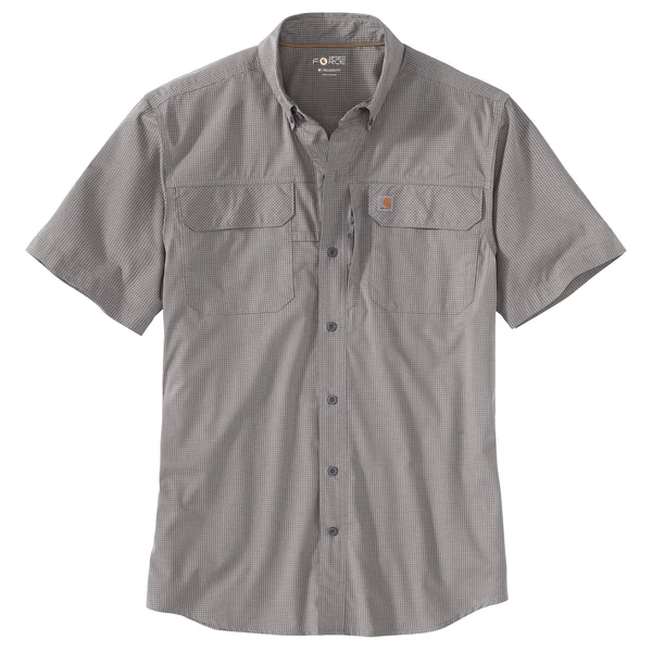 Carhartt Men's Force Lightweight Short Sleeve Plaid Shirt, Asphalt