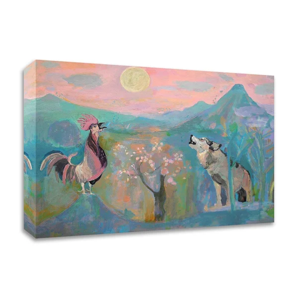 Tangletown Fine Art The Wolf and The Rooster Sing by Moonlight by Iria Fernandez Alvarez, Print on Canvas, Ready to Hang Wal