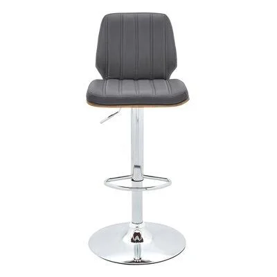 Sabine Adjustable Swivel Gray Faux Leather and Black Metal Bar Stool Corrigan Studio Upholstery: Gray - Color: Chrome