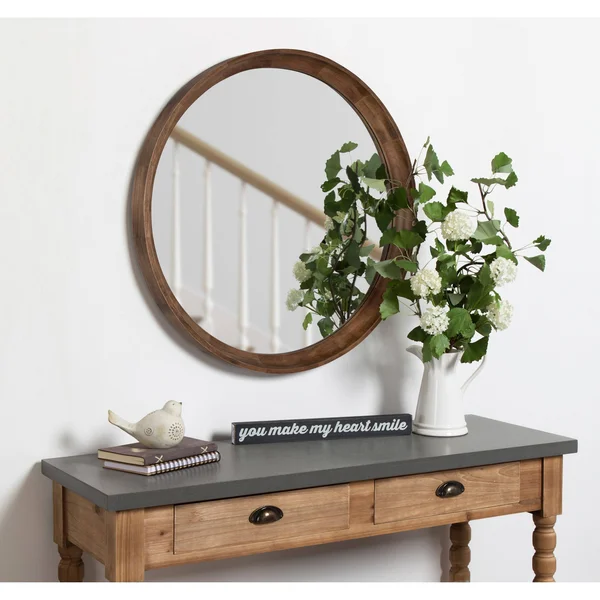 Kate and Laurel Colfax Round Wood Framed Wall Mirror - Natural (30x22 Diameter)