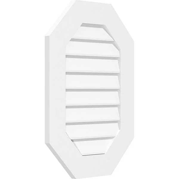 Ekena Millwork GVPOV20X3401SN 20x22W x 34x22H Vertical Elongated Octagon Surface Mount PVC Gable Vent: Non-Functional - w/ 3-1/2x
