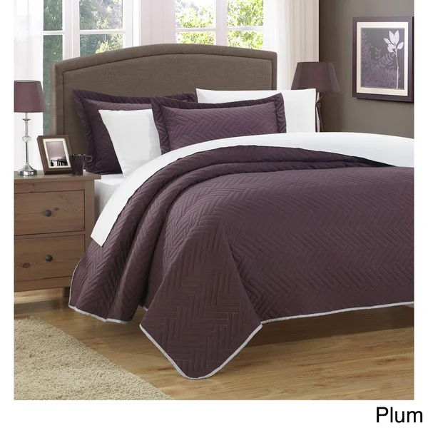 Chic Home Cupertino Herringbone Reversible 7-Piece Quilt Set, Color: Red/Size: Queen