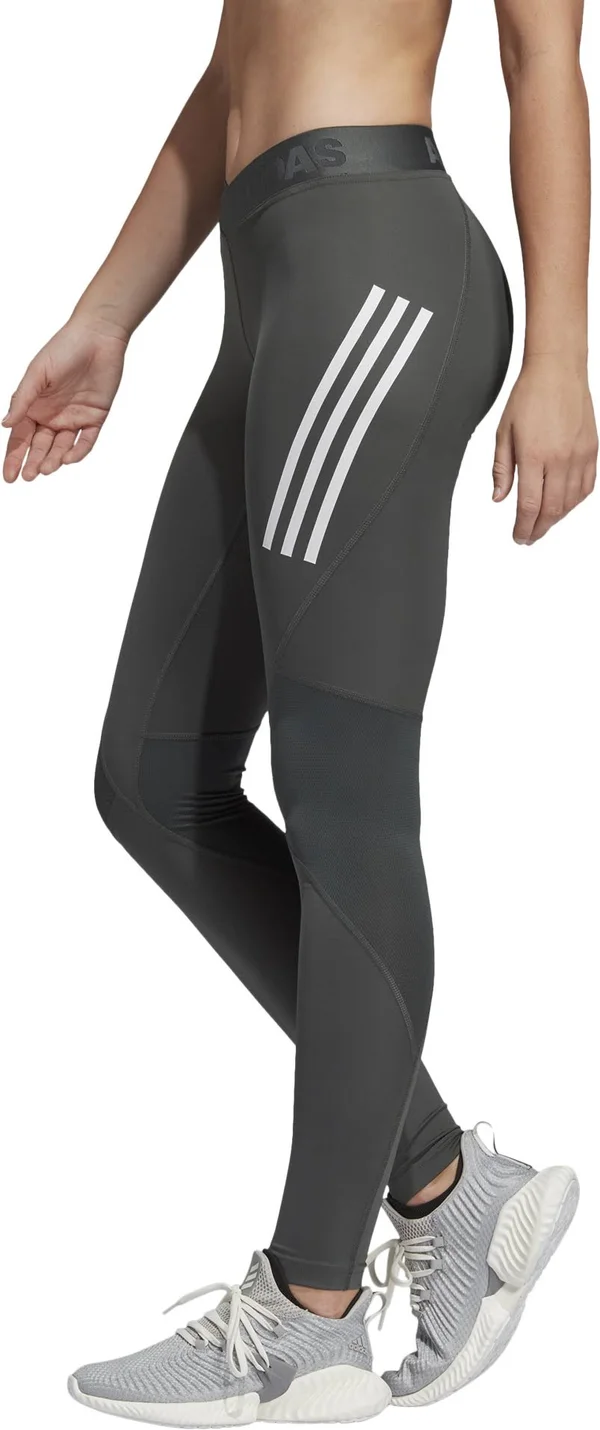 Adidas Alphaskin Sport 3 Stripe Womens Long Training Tights - Grey