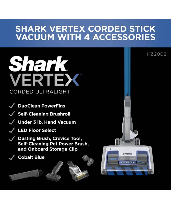 Shark Vertex Ultralight DuoClean PowerFins Corded Stick Vacuum with Self-Cleaning Brushroll (HZ2002)
