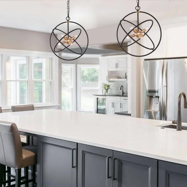 Modern Industrial 6-Light Sputnik Chandelier Orb Adjustable Light - 19.7x22 L x 19.7x22 W x 22x22 H - Black/Gold