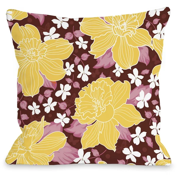 Exotic Flowers Outdoor Throw Pillow by OneBellaCasa - Turquoise, 26 inchx26 inch, Size: 26 inch x 26 inch, Blue