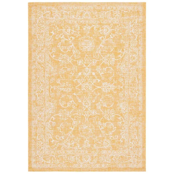 Safavieh Courtyard Gold/Ivory 8 ft. x 10 ft. Border Floral Scroll Indoor/Outdoor Area Rug