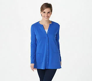Isaac Mizrahi Live! Essentials Pima ButtonFrontTopper, Size 2X, Blue Azure