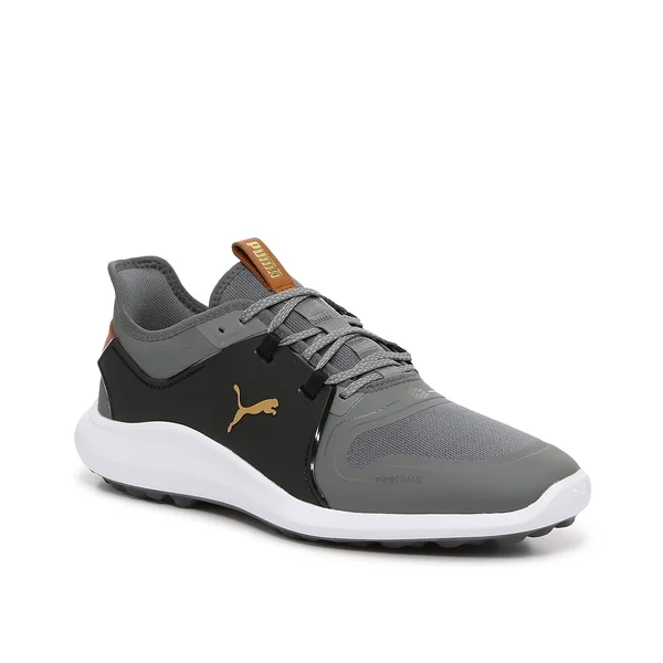 Puma Ignite Fasten8 Golf Shoes - Quiet Shade/Gold/Black 10.5 - Wide
