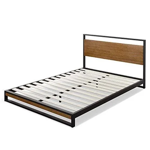 Zinus Suzanne Metal and Wood Platform Bed with Headboard, Box Spring