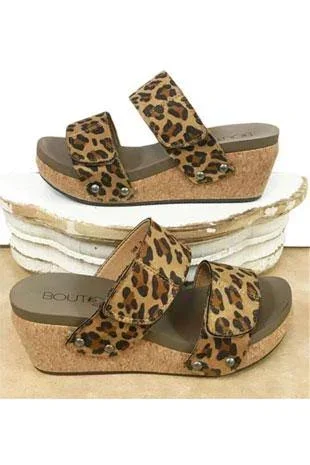 Corkys Shaw Leopard Platform Sandals Brown- Womens- Size 8 B