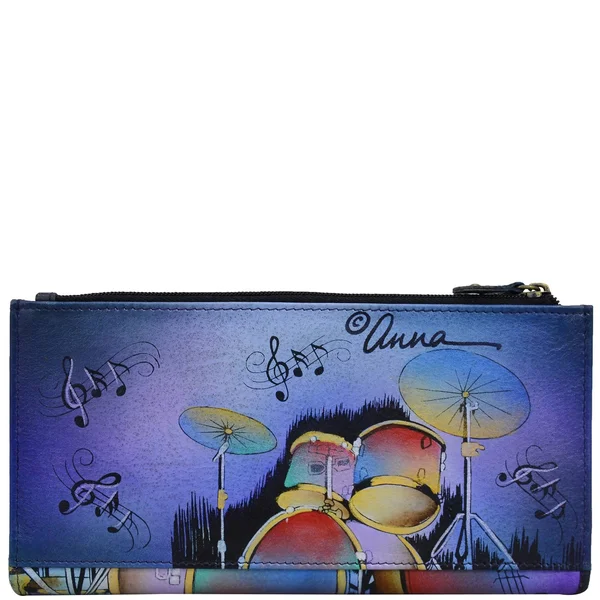 Anna by Anuschka Women's Hand Painted Leather Two Fold Clutch Wallet 1869, Jazz Trio