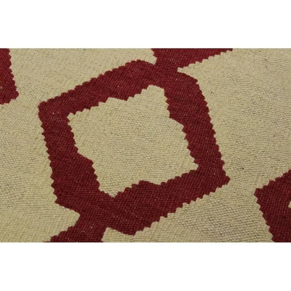 Kilim Anh Ivory/Red Hand-Woven Wool Rug -4'3 x 6'1 - 4 ft. 3 in. x 6 ft. 1 in. - 4 ft. 3 in. x 6 ft. 1 in.