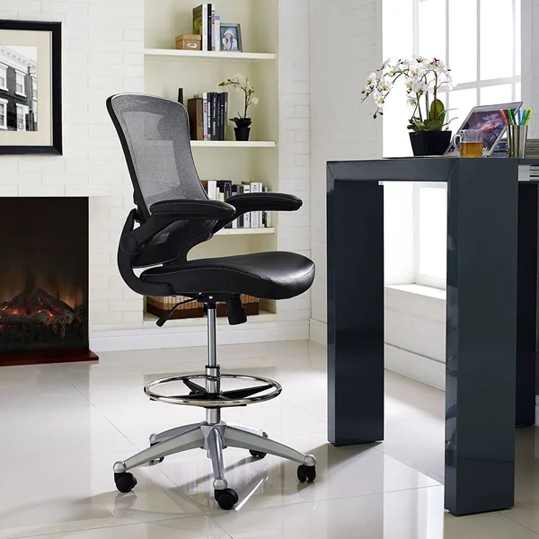 Modway Attainment Drafting Chair in Black - Reception Desk Chair - Tall Office C