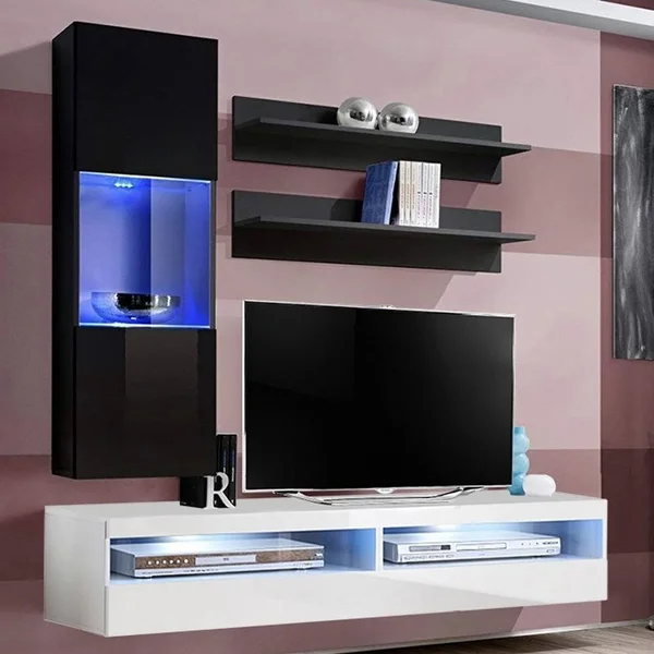Meble Furniture Fly H3 35TV Wall Mounted Floating Modern Entertainment Center - White/Black