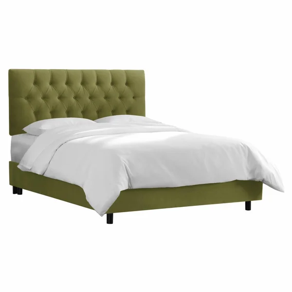 Tufted Velvet Upholstered Bed Velvet-Apple Green, Size: Full