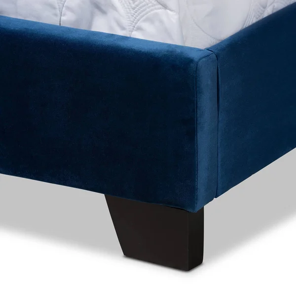 Baxton Studio Samantha Queen Size Navy Blue Velvet Upholstered Button Tufted Bed
