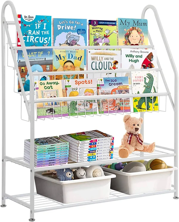 Utex Kids Sling Bookshelf - Magazine Rack - Book Rack for Kids, Book Organizer (White)