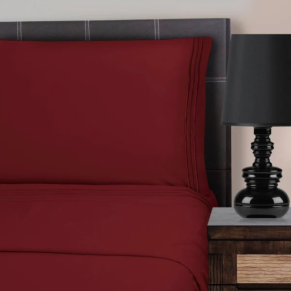 Superior Wrinkle Resistant Emboidered Microfiber Deep Pocket Sheet Set, California King - Burgundy