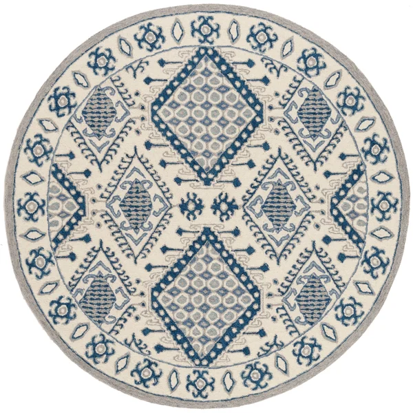Safavieh Micro-Loop MLP511M 4&0x22 x 6&0x22 Ivory, Blue Area Rug