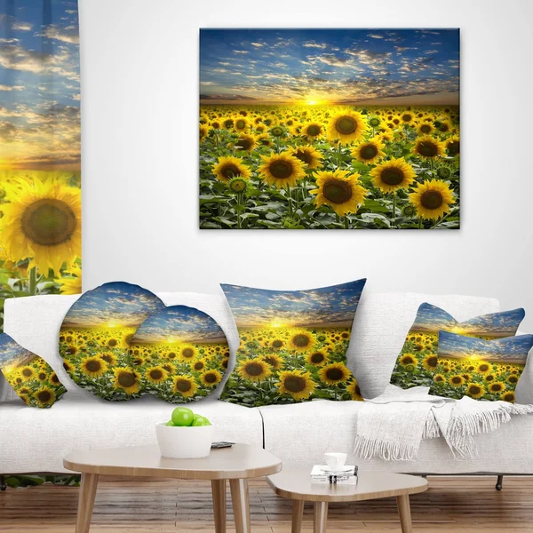 Design Art Field of Blooming Sunflowers Photographic Print on Wrapped Canvas, Green