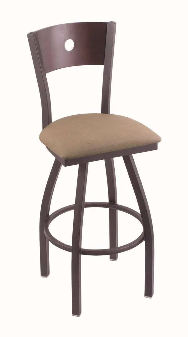 Holland Bar Stool 830 Voltaire 25x22 Counter Stool with Pewter Finish - Rein Thatch SEAT, Dark Cherry Oak BACK, and 360 Swivel 83