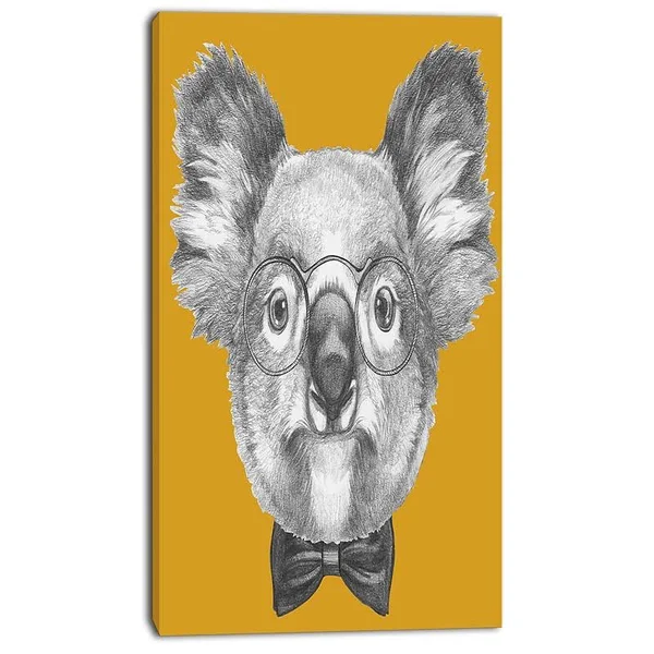 Design Art 'Koala with Glasses and Bow Tie' Graphic Art on Wrapped Canvas, White
