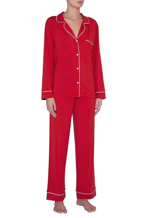Eberjey Gisele Long PJ Set - Haute Red/Ivory