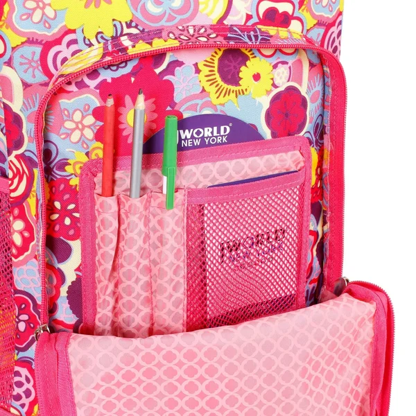 J World Sunny 17x22 Rolling Backpack - Pink Poppy Pansy