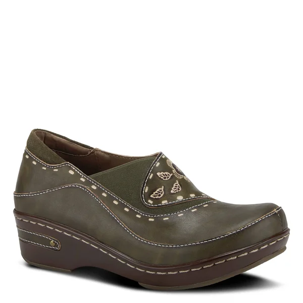 L&Artiste by Spring Step Women's Burbank Clog, Olive Green Leather