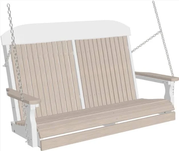 LuxCraft 4& Highback Recycled Plastic Porch Swing, Birch on White