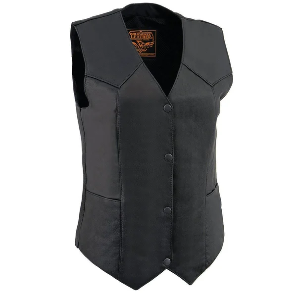 Milwaukee Leather Mll4545 Ladies Black Lightweight Classic Four Snap Leather Vest - Black - Medium