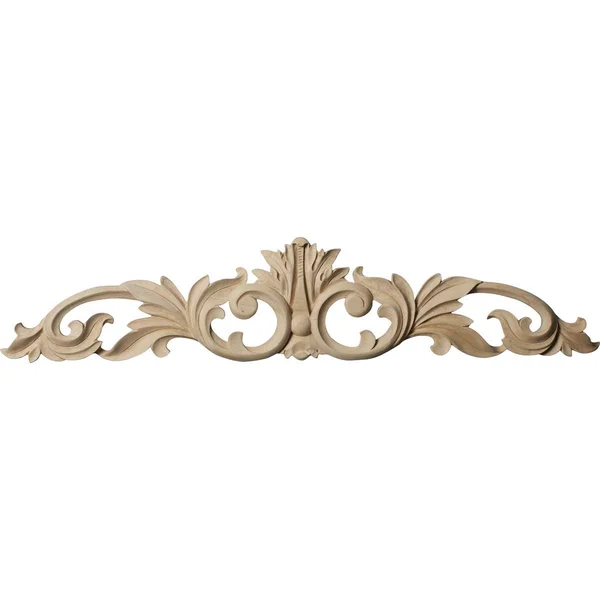 Ekena Millwork ONL24X05X01LFLW 24 3/4x22W x 5 1/8x22H x 3/4x22D Medium Green Leaf Center with Scrolls, Lindenwood