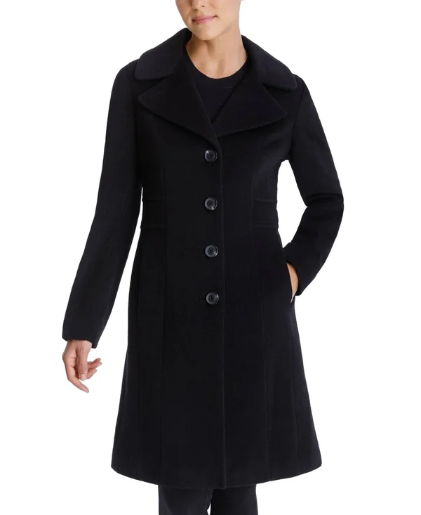 Anne Klein Single-Breasted Walker Coat - Created for Macy&s - Black