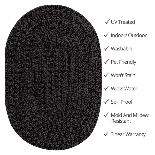Homespice Decor - 4 x 6& Oval Black Ultra Durable Braided Rug