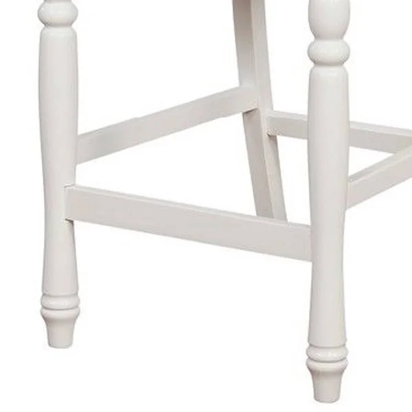 Benjara Wooden Counter Stool with Rush Woven Seat and Cut Out BACK, Beige and White