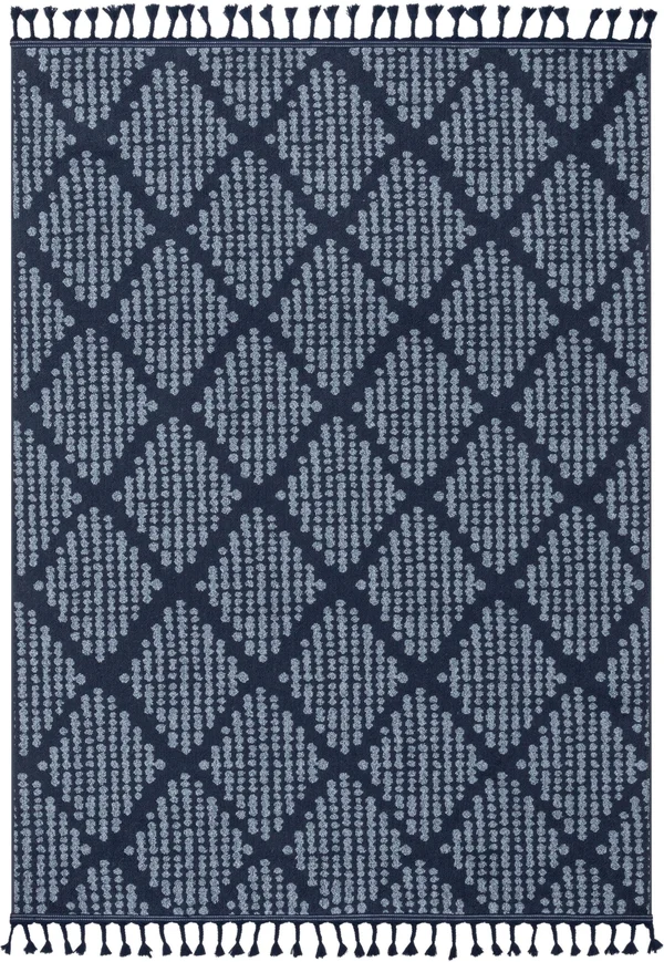 Well Woven Loop-De-Loop Arbor Dark Blue Moroccan Trellis 3 ft. 11 in. Round Flatweave Area Rug