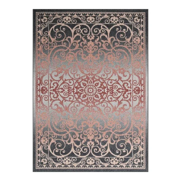 Mainstays India Medallion Textured Print Area Rug and Runner Collection, Gray/Coral, 7& x 10&