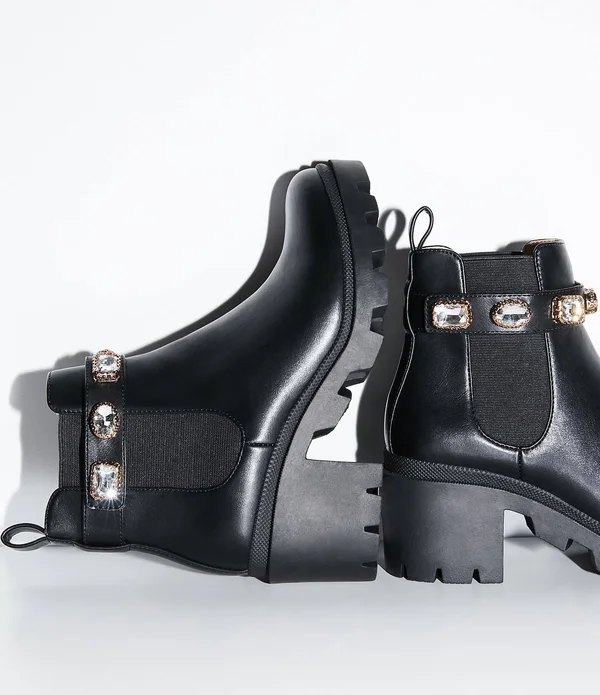 Steve Madden Amulet Jewel Embellished Lug Sole Block Heel Combat Booties, Womens, 6M, White