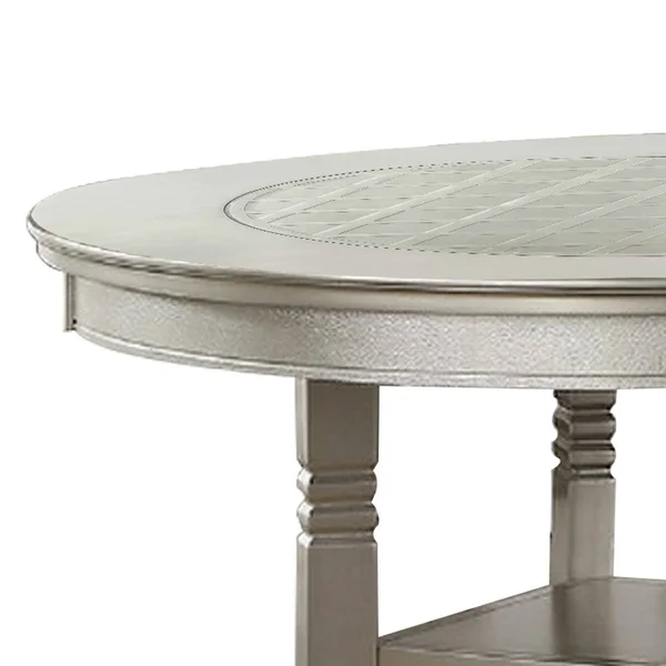 Round Wooden Dining Table with Glass Inserted Top Champagne
