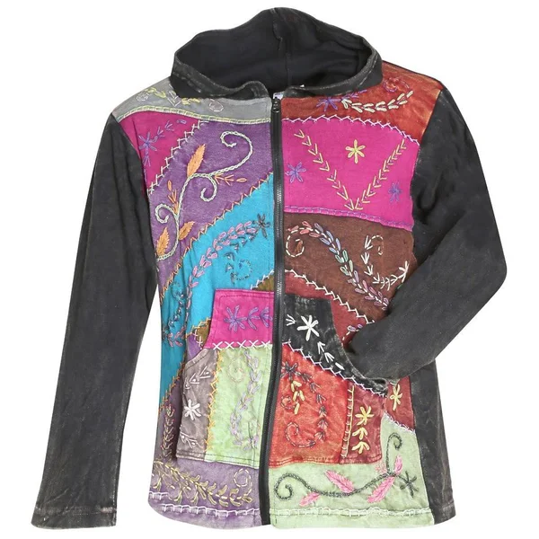 Women's Zip Front Hoodie - Folk Art Hand-Embroidered Sweatshirt