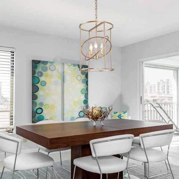 Modern Glam 3-Light Cylinder Gold Chandelier Dining/ Living Room Pendant - D14x22x H 19.5x22