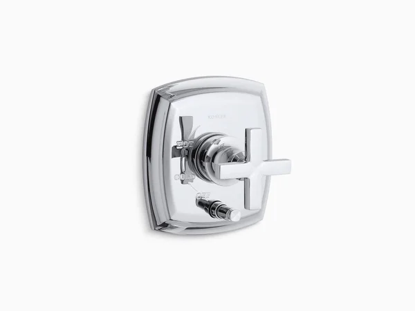Kohler K-T98759-3-BV Margaux Rite-Temp Pressure-Balancing Trim with Push-Button Diverter and Cross Handles, Valve Not Included V