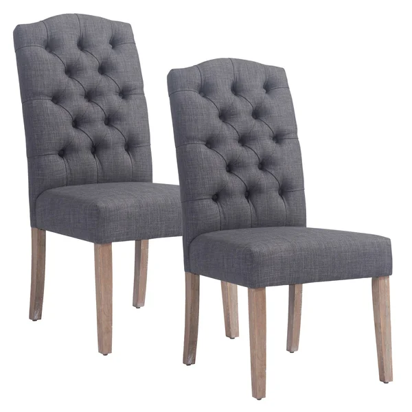 Lucian Button Tufted Side Chair- Set of 2, Grey, One Size