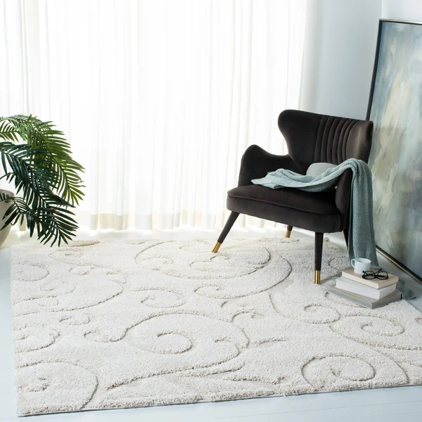 Safavieh Florida Shag Shahin Scroll 1.2-inch Thick Rug - 2&3x22 x 21& Runner - Ivory/Black