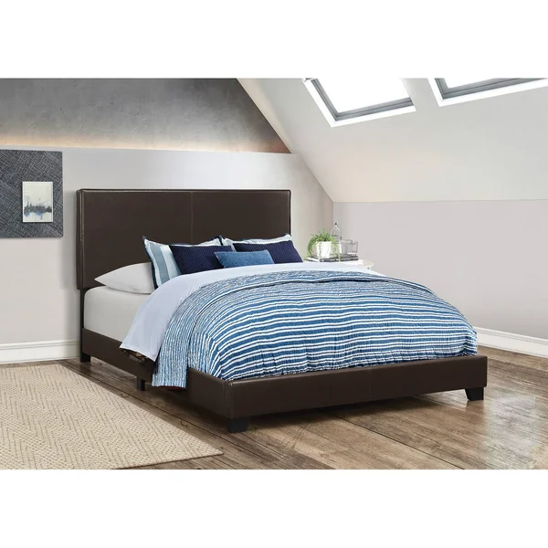 Benzara - Leather Upholstered Queen Size Platform Bed - Brown, 64.25in x 86.25in x 45.75in