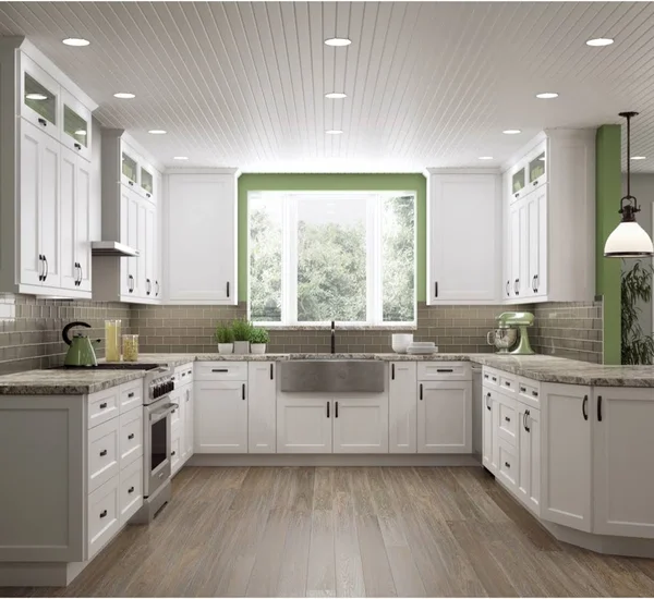 Wilora Hawthorne Shaker White 33x22 x 34.5x22 x 24x22 2 Doors - 2 Drawers, 1 Shelf, 1 Rollout Shelf Base Cabinet, High-Density F