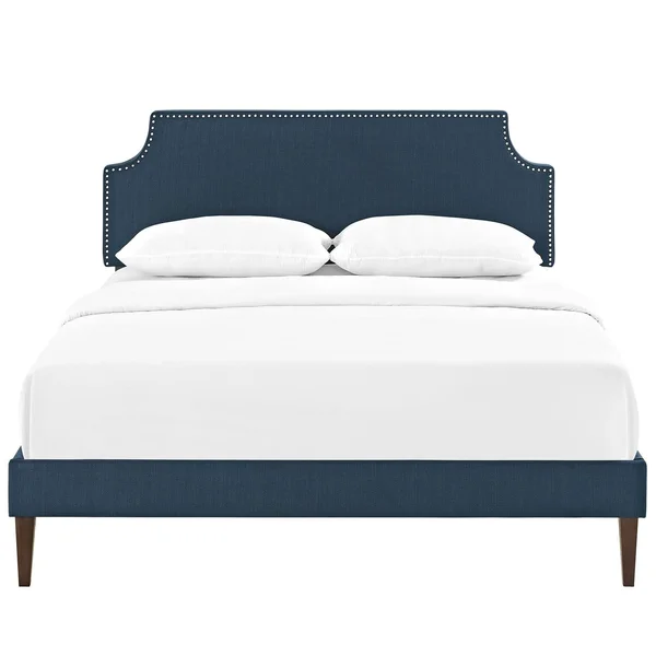 Modway Laura Queen Fabric Platform Bed with Squared Tapered Legs, Azure